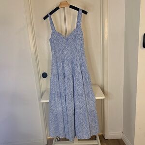 Aqua Light Blue Floral Midi Dress